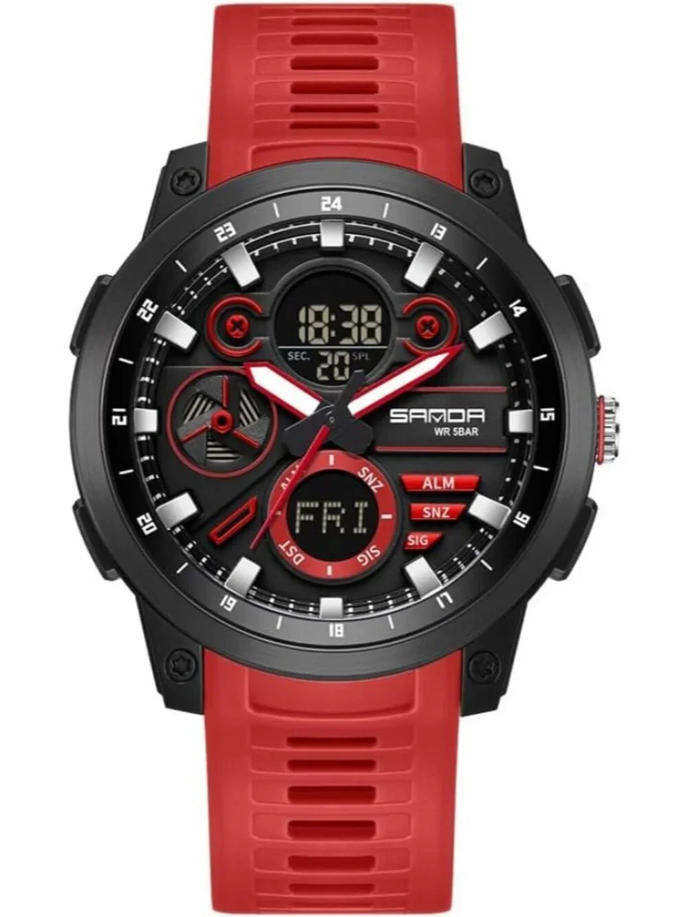 Men's Red Analog Quartz Stainless Steel Military Electronic LED Digital Watch